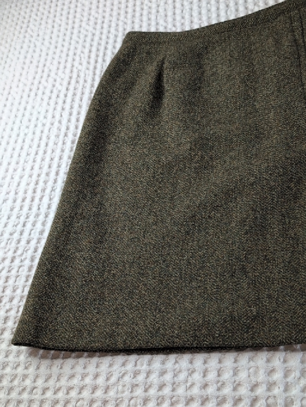 Pleated Tweed A-Line Above Knee Skirt - Olive - Picture 9 of 9